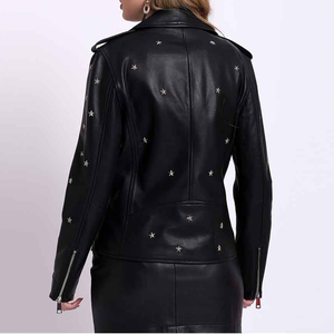Veste en cuir Stones Sleeve noire, longueur personnalisée, double boutonnage, pour femme - Product Image 2