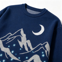 Pull en tricot à col rond brodé de montagnes et de paysages aquatiques vintage, pull décontracté pour homme, doux et chaud, design paysage naturel