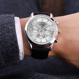 Montre chronographe de luxe vintage pour homme, boîtier argenté, bracelet en cuir gaufré crocodile, montre formelle - Product Image 2