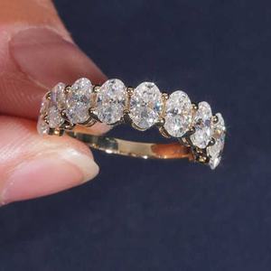 VOAINO овальная резка, синтетические лабораторные бриллианты, Половина Вечности, роскошная широкая лента, половина вечности, набор свадебных золотых колец для свадебной вечеринки - Product Image 1