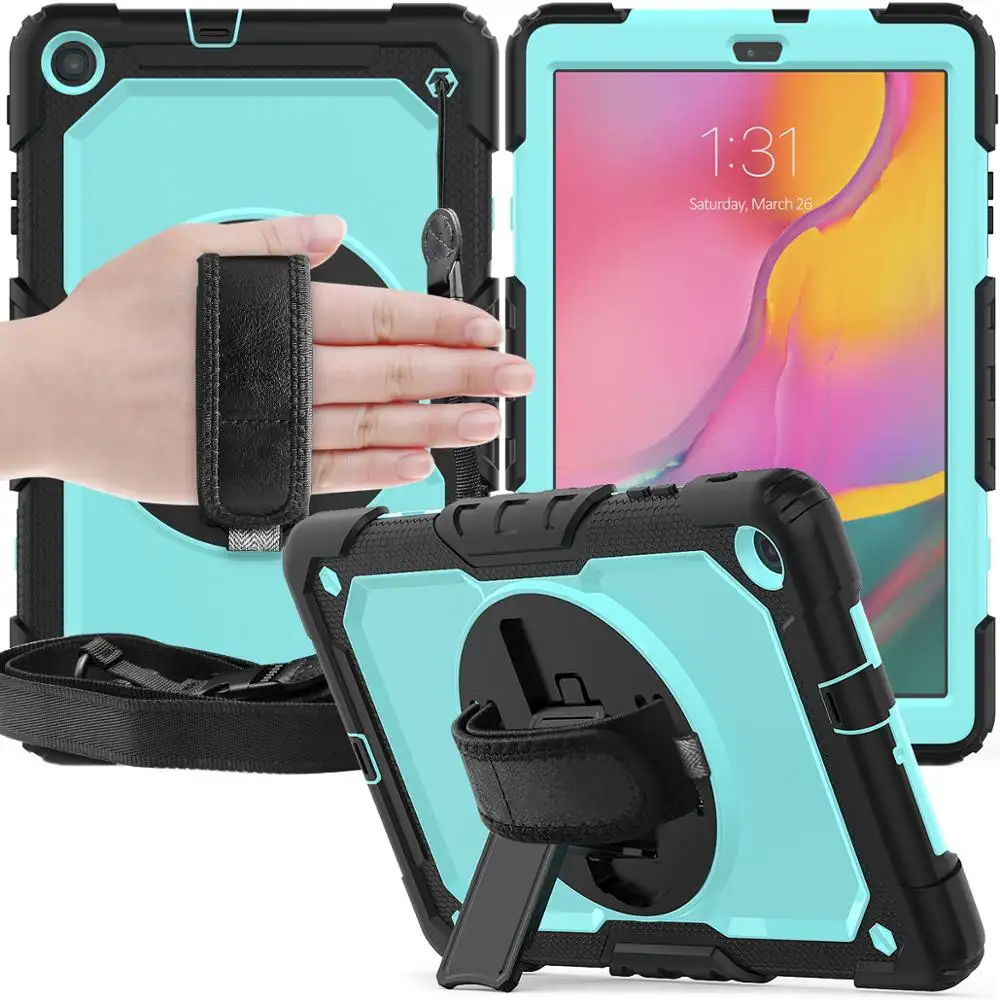 360 סיבוב יד רצועת & Kickstand סיליקון Tablet Case עבור Samsung Galaxy Tab 10.1 מקרה 2019 T510 מגן כיסוי