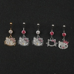 Cute <strong>Cat</strong> Navel <strong>Ring</strong> Zircon Cartoon Cute Hello Kitty Stainless Steel Belly Button <strong>Ring</strong> Women's Gift Body Jewelry - Product Image 3