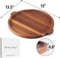 Plateau de service en bois d'acacia de 13 pouces, plateau rond pour table basse ottomane, plateau de service avec poignées