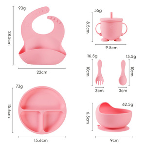 Juego de Vajilla para Bebé de 6 Piezas, Utensilios de Silicona para Comer, Plato con Ventosa, Cuchara, Tenedor, Babero, Vaso y Plato para Niños Pequeños - Product Image 2