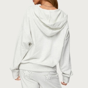 Sudadera con Capucha para Mujer, Estilo Hip Hop, 100% Algodón Lavado, con Bordado Personalizado de Estrellas y Cierre de Cremallera, para Otoño - Product Image 2