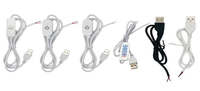 Câble d'alimentation USB-A vers fils ouverts avec lampe LED à contrôle tactile et variateur d'intensité, cordon d'alimentation USB avec interrupteur marche/arrêt, câble variateur 1,5 m