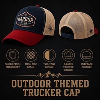 Gorra Trucker Personalizada Bordada para Exteriores, de 6 Paneles, Malla, Cierre Ajustable, Estilo Montaña y Puerto, Venta al por Mayor, OEM, MOQ Bajo