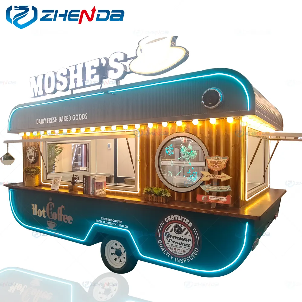 Mobiele Klassieke Kleine Camion Auto Vending Trailer Container Van Een Vendr Koffie Shop Eten Van Hout Winkelwagen Koffie Truck Voor koop