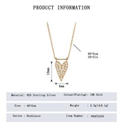 Collier en argent 925 avec pendentif en forme de cœur, zircon brillant, chaîne plaquée or 18 carats, collier pour femmes