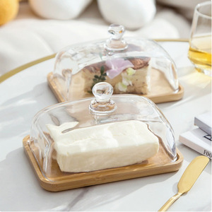 Bandeja cuadrada de bambú con tapa de vidrio para servir pasteles, postres, queso, mantequilla, apta para lavavajillas, uso doméstico. - Product Image 4