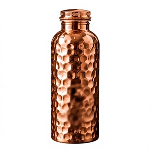 <b>Vintage</b> Traditional Hammered Copper Water <b>Bottle</b> with Screw Lid Portable Travel Flask - Product Image 1