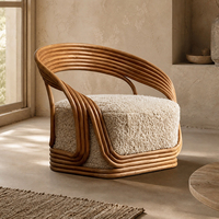 Canapé simple en rotin pour salon, en laine d'agneau, fauteuil en rotin personnalisé directement de l'usine avec coussin doux couleur caramel
