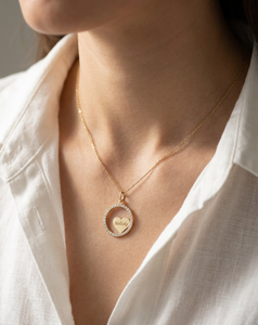 Collar Jietao con Círculo y Corazón con Incrustaciones de Circonitas, para Grabado, Joyería Impermeable, Acero Inoxidable Reciclable con Baño de Oro de 18K - Product Image 2