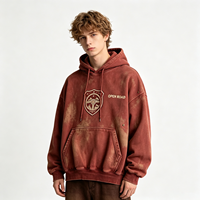 Sweat à capuche zippé délavé à l'acide avec imprimé lettres sur toute la surface, coupe oversize, effet vieilli, style streetwear pour homme