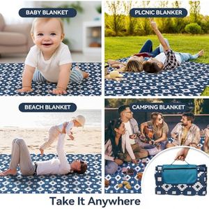 Quilted <b>Blanket</b> Roll up Portable Outdoor Picnic Mat With Carry Handle for Beach Park Camping - Product Image 3