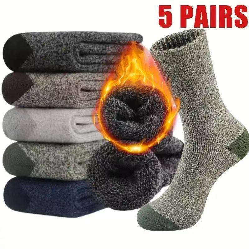 Winter Plush Terry Fleece Thick Crew Socks for Men Women-Cozy Thermal Hiking Snow Boots Mid-Calf Ribbed Anti-Slip Antibacterial
