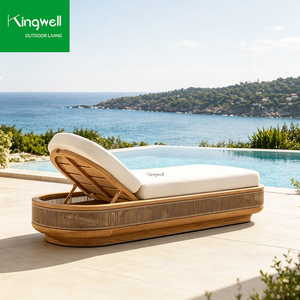 Chaise longue de piscine vintage de luxe, durable, écologique, résistante aux UV, en teck massif, réglable - Product Image 2
