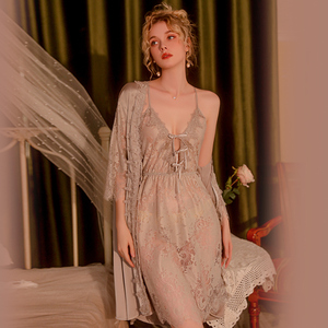 Vêtements de nuit pour femmes d'été chaud robe de nuit en dentelle florale jacquard et pyjama ensemble GR311 - Product Image 2