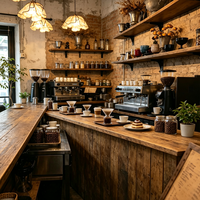 Comptoir de bar / vitrine de vente au détail / design d'intérieur de café en bois massif personnalisé d'usine