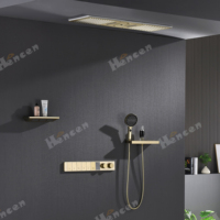 Ensemble de douche de luxe en or brossé à 6 fonctions, corps en laiton, système de douche encastré certifié CE, ensemble de douche de pluie encastré au plafond