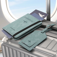 Ensemble de couverture de passeport en PU gaufré personnalisé, étiquette de bagage, portefeuille de voyage portable, porte-passeport avec sangle élastique, ensemble cadeau