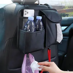 Yeni tasarım araba arka koltuk düzenleyici çanta PU deri doku tutucu ile Logo oto aksesuarları Trend organizatör iki kanca ile