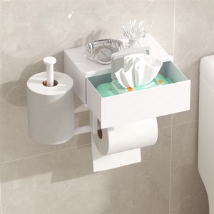 Support mural en alliage de zinc pour toilettes, distributeur de mouchoirs sans perçage, boîte à lingettes humides, support de téléphone portable de type tiroir pour salle de bain, design moderne - Product Image 4