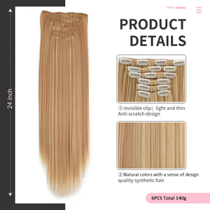 Оптовая продажа, комплект из 6 предметов, зажим для наращивания, длинные прямые волосы 24 дюйма, синтетический парик для женщин с прямыми волосами - Product Image 3