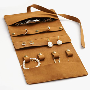 Cross-border microfiber portable multi-functional jewelry roll <b>bag</b> for earrings, rings, <b>studs</b>, necklaces, and watches. - Product Image 1