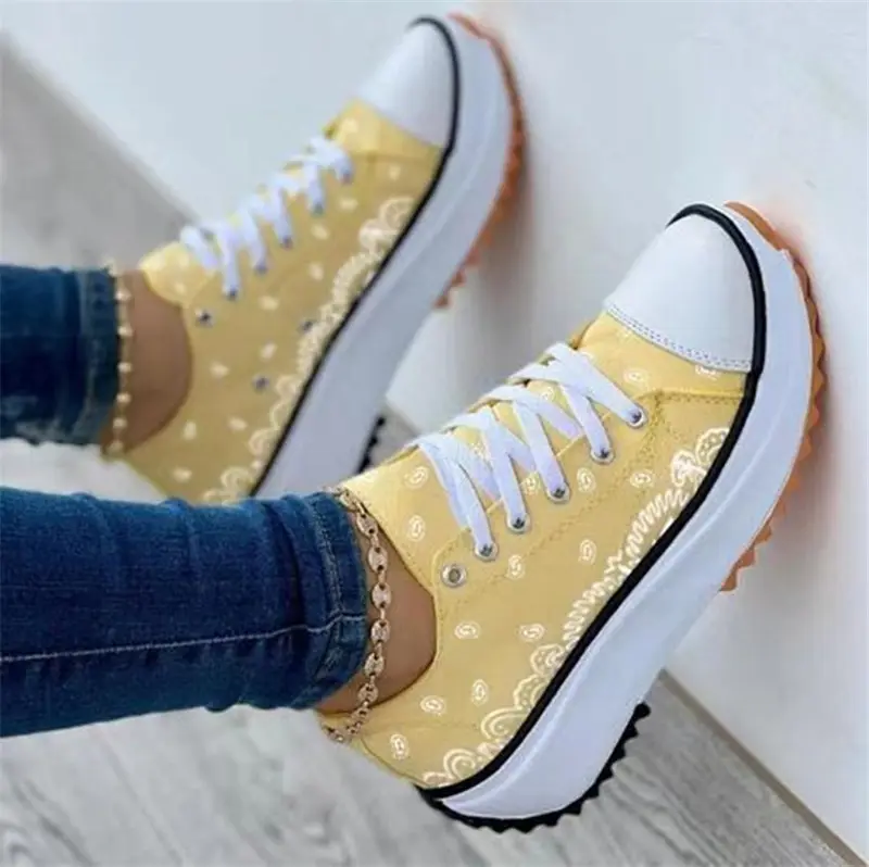 2022 Spring new low-top thick-soled printed canvas sneaker platform large size casual women's shoes