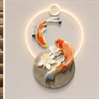 Art mural LED Poisson Koi en acrylique, MDF, cristal et porcelaine, mural lumineux pour salon, hall d'hôtel, décoration intérieure contemporaine