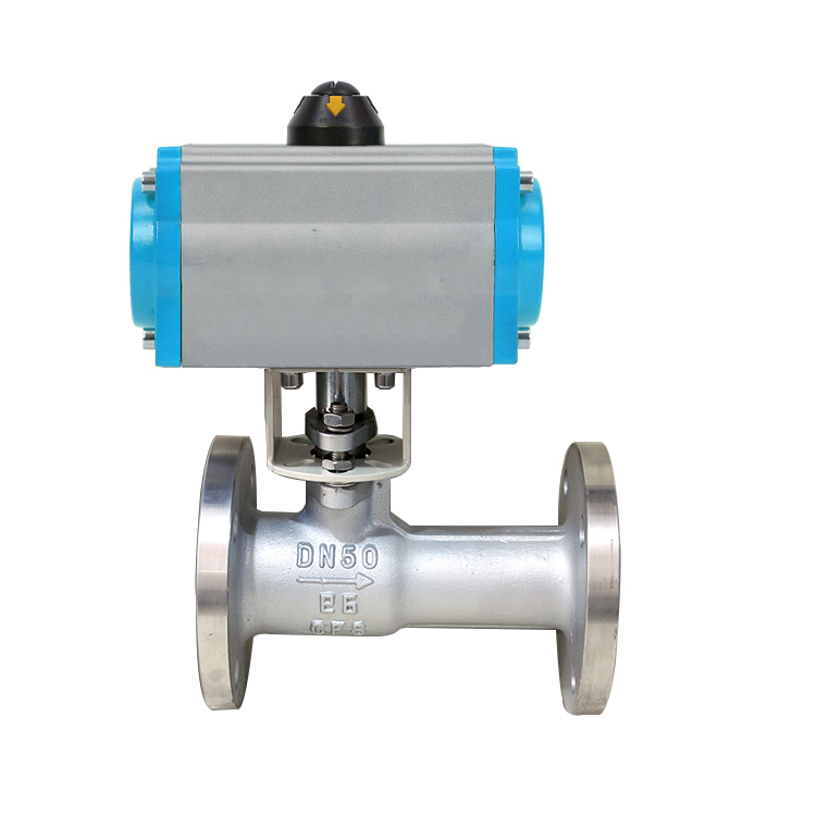 DN50 2 pulgadas 12V 24V CF8 de acero inoxidable actuador neumático brida neumático integrado válvula de bola