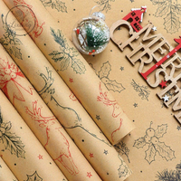 Papier d'emballage kraft de Noël en gros, motif rennes, écologique, style vintage, pour boutiques et fleuristes