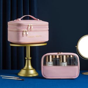 Luxury <b>Travel</b> Cosmetics Pouch Cases Double Layer PU Leather Storage <b>Bag</b> Portable <b>Makeup</b> Pouch <b>Bag</b> with PVC Window - Product Image 6