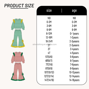 ชุดเสื้อสเวตเชิ้ตเด็กผู้หญิงลายริ้วสีน้ำเงินแขนยาวพร้อมกางเกงขาบานแต่งระบายและโบว์ด้านข้าง 2 ชิ้นสำหรับเด็ก - Product Image 5