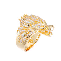Nouveau design de bijoux hip hop Vente en gros de cadeaux pour hommes Bague tête de dragon en laiton plaqué or 18 ct 5A et zircon avec diamant