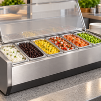 Barre de préparation pour buffet, extra longue 2180 mm, 1/3 GN, pour ligne de préparation de burritos et poke