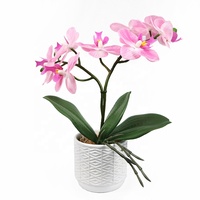 Meilleure vente de fleurs d'orchidées roses artificielles de 55cm de haut avec pot en ciment