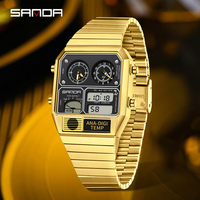 SANDA 3192 Jam Tangan Digital Pria Modis Sporty Kuarsa Tali Baja Tahan Karat Stopwatch Pengukur Suhu Penyelam 5BAR Tahan Air