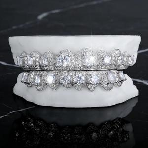 Grillz de luxe en argent sterling 925 plaqué rhodium, avec moissanite taille brillant effet diamant, bijoux dentaires personnalisés unisexe tendance - Product Image 6