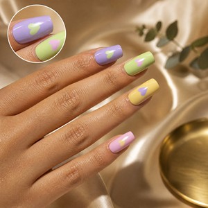 <span class=keywords><strong>Uñas</strong></span> Postizas Personalizadas en Forma de Corazón, Color <span class=keywords><strong>Pastel</strong></span>, Lavanda, <span class=keywords><strong>Rosa</strong></span>, <span class=keywords><strong>Amarillo</strong></span>, Brillantes, de Gel ABS, Venta al Por Mayor OEM - Product Image 3