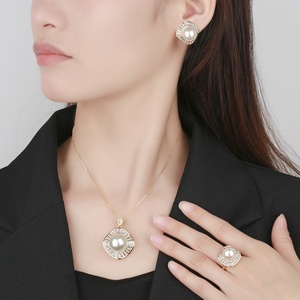 High Quality Eco-friendly Copper 16-12MM White Pearl Gold Plated Bridal Geometric Bezel Setting Jewelry <b>Set</b> - Product Image 6
