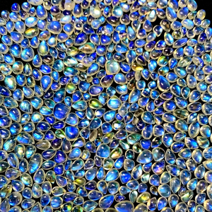 Piedras preciosas sueltas de piedra lunar arcoíris blanca natural W.A.GEMS, corte pera, con juego de color, cabujones para la elaboración de joyas. - Product Image 1