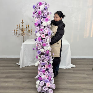 Camino de Mesa Floral Hecho a Mano al por Mayor, Camino de Mesa de Rosas de Seda Artificial Blancas y Moradas para Decoración de Bodas y Fiestas en el Hogar - Product Image 6