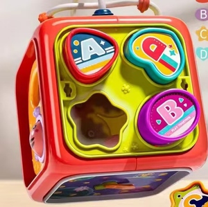 Centro de Actividades Infantiles 6 en 1 con Diseño de Dibujos Animados, Laberinto de Cuentas Multifuncional, Cubo de Actividades para Bebés y Niños Pequeños - Product Image 3