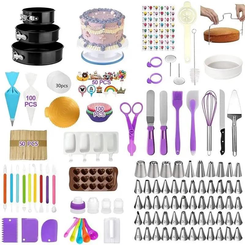 Custom 431 Pieces Pastry Baking Utensils Icing Piping Tips Nozzle Spatula Smoother Pastry Bags Cake Decorating Supplies Kit
