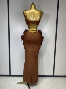 Женский сексуальный комплект из двух предметов: платье-комбинация в пол с бандажным эффектом, V-образный вырез, аппликации, кашемир, элегантный наряд для вечеринок, коктейлей и выпускных вечеров - Product Image 3