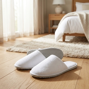Pantuflas de Terciopelo OEM MR125 Ecológicas Desechables para Hoteles de 3-5 Estrellas, Set de Baño, Algodón Blanco, Suaves e Hidratantes - Product Image 3