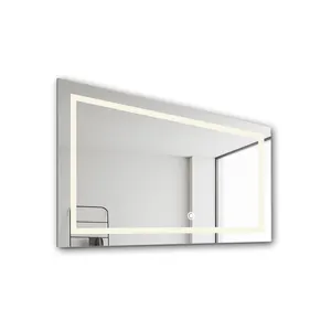 Venta al por mayor LED baño espejo retroiluminado baño inteligente Barbero espejo con pantalla táctil montado en la pared espejo iluminado para Hotel/hogar