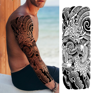 Autocollant de tatouage temporaire à bras entier de grande taille Art corporel imprimé personnalisé pour adultes Approvisionnement direct d'usine - Product Image 1